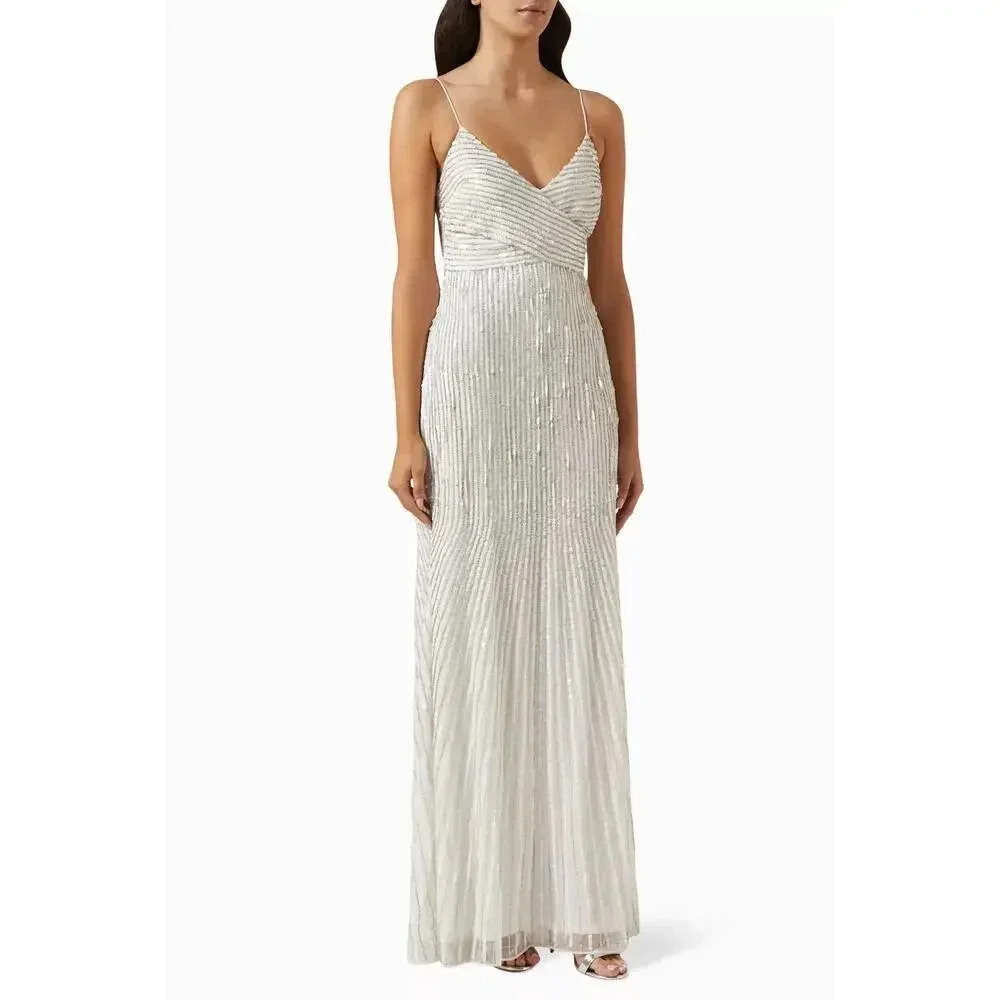 Mac Duggal 10816 Pearl Sequin Spaghetti Strap Evening Gown Size 6